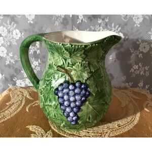 Vintage 60s Italian Ceramic Jug 1960s Retro Grapes Mid Century Kitchen Decor
